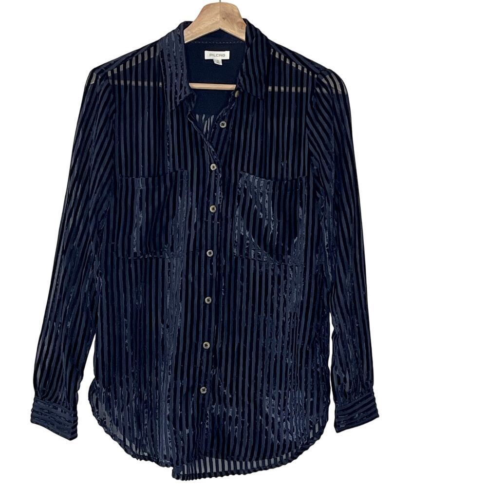 Pilcro By Anthropologie   Sheer Long-Sleeve  ‎ Velvet  black Shirt Size XS